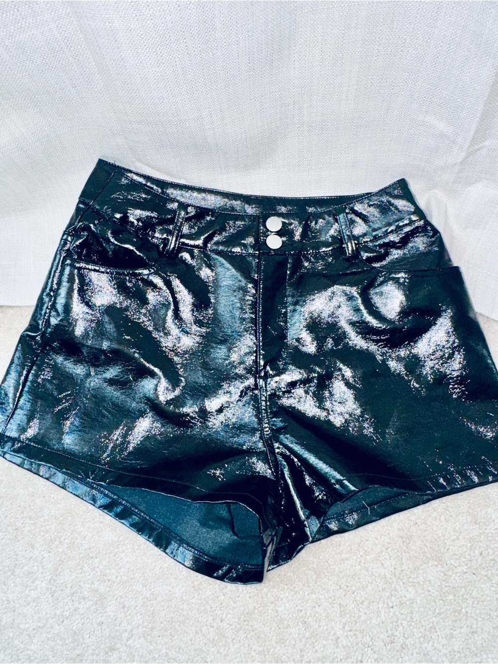 High-Shine Black Women's Vinyl Shorts - Picture 2 of 4